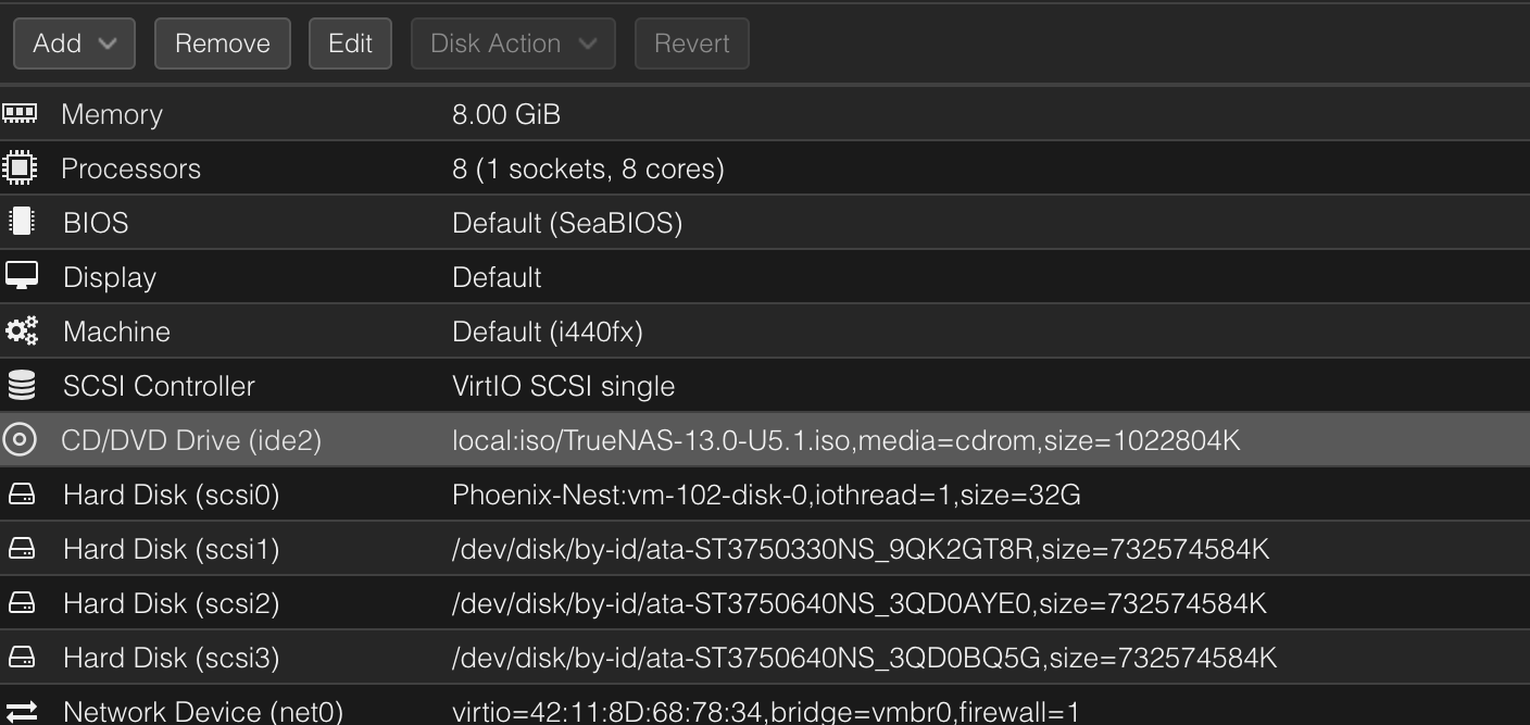 hardware screen in proxmox