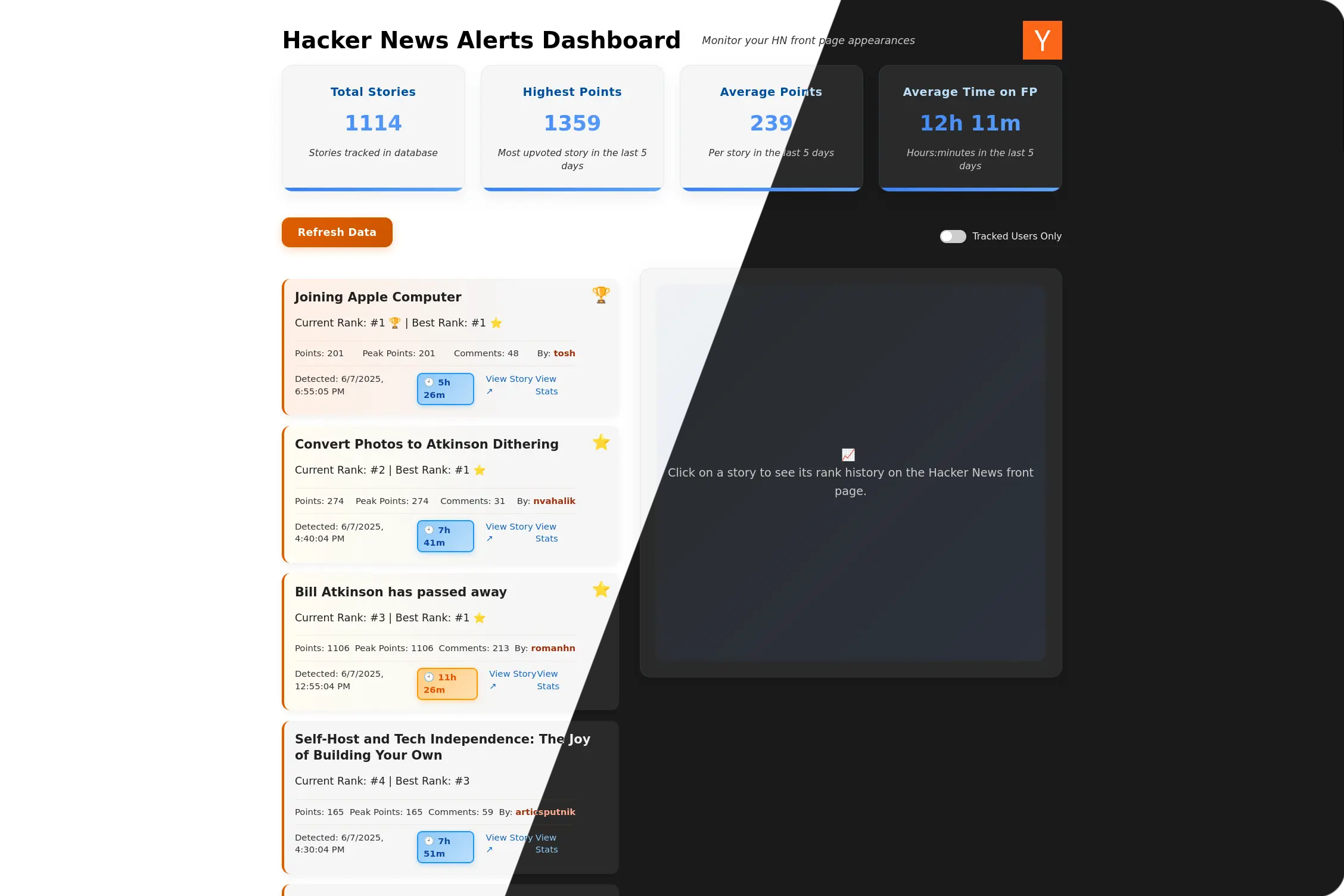screenshot of the web dashboard