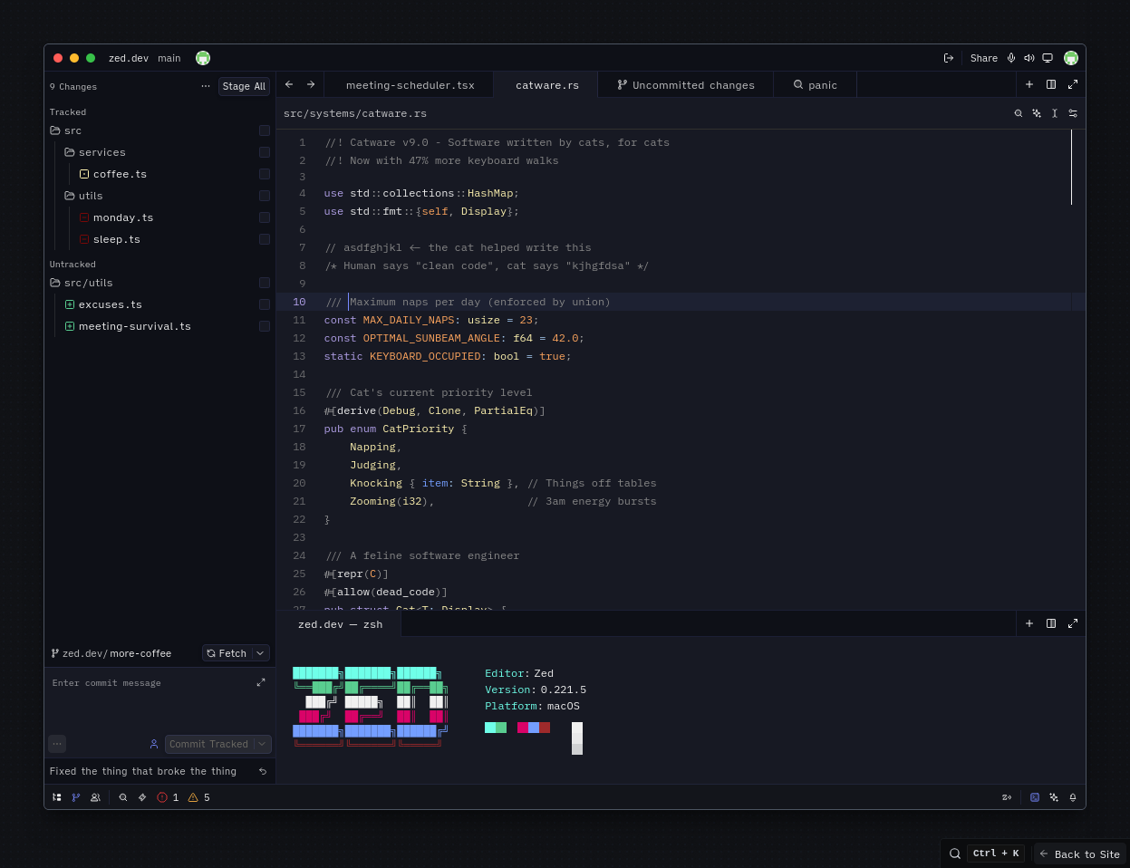Screenshot of Nyx theme in Zed Editor