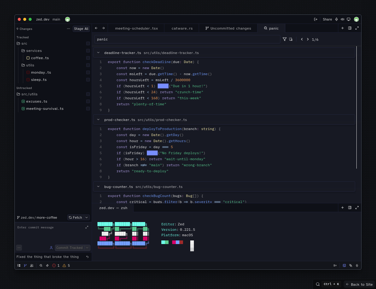 Screenshot of Nyx theme in Zed Editor