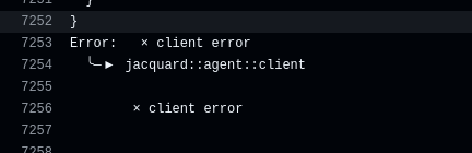 screenshot of workflow output saying client error