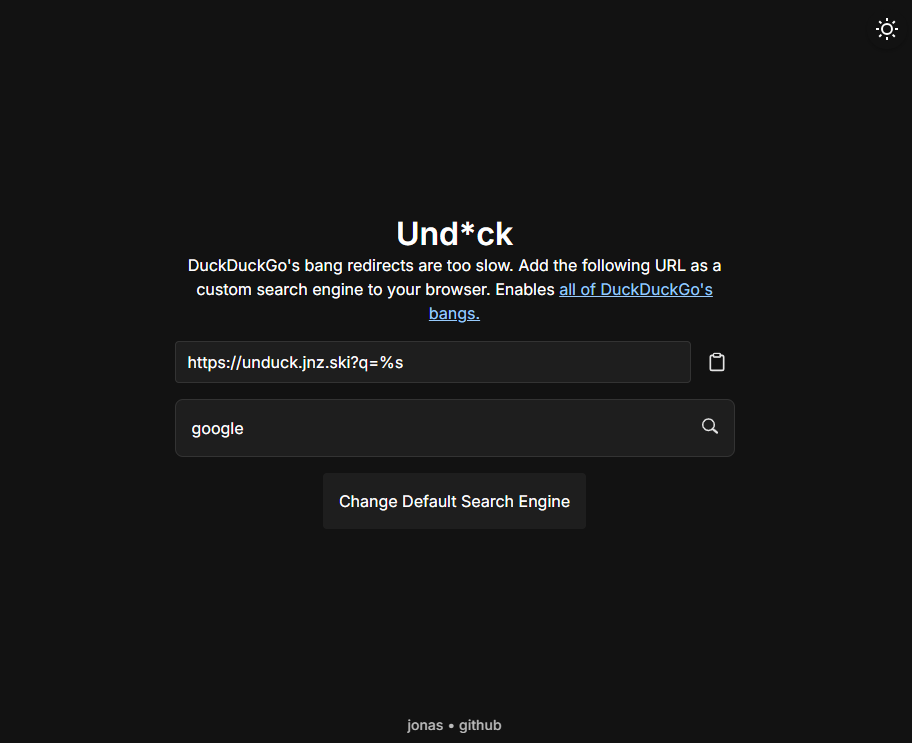 A screenshot of Unduck in the browser