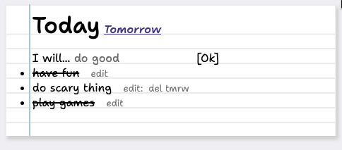 screenshot of the app. a virtual piece of paper has a list of items to do on them. some are crossed out.