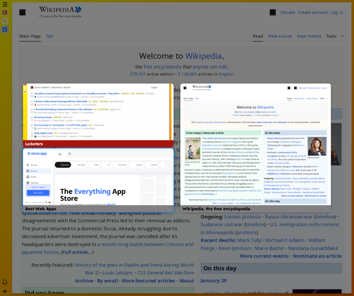 Overview of 3 pages in tiling arrangement