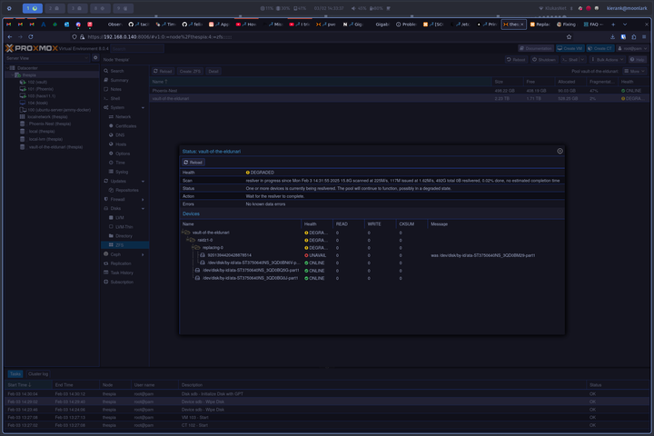 the zpool reporting a downed disk