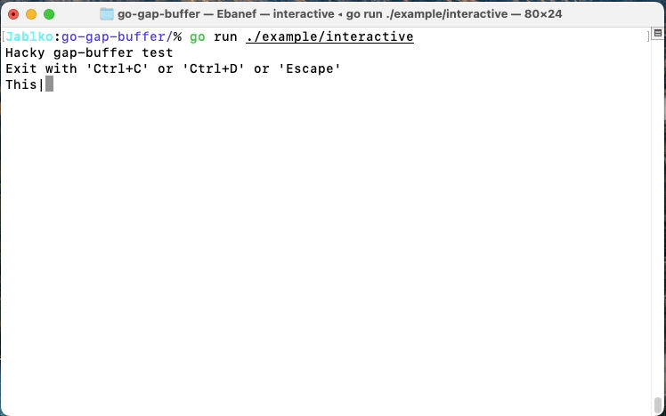 A GIF of interactive gap buffer usage