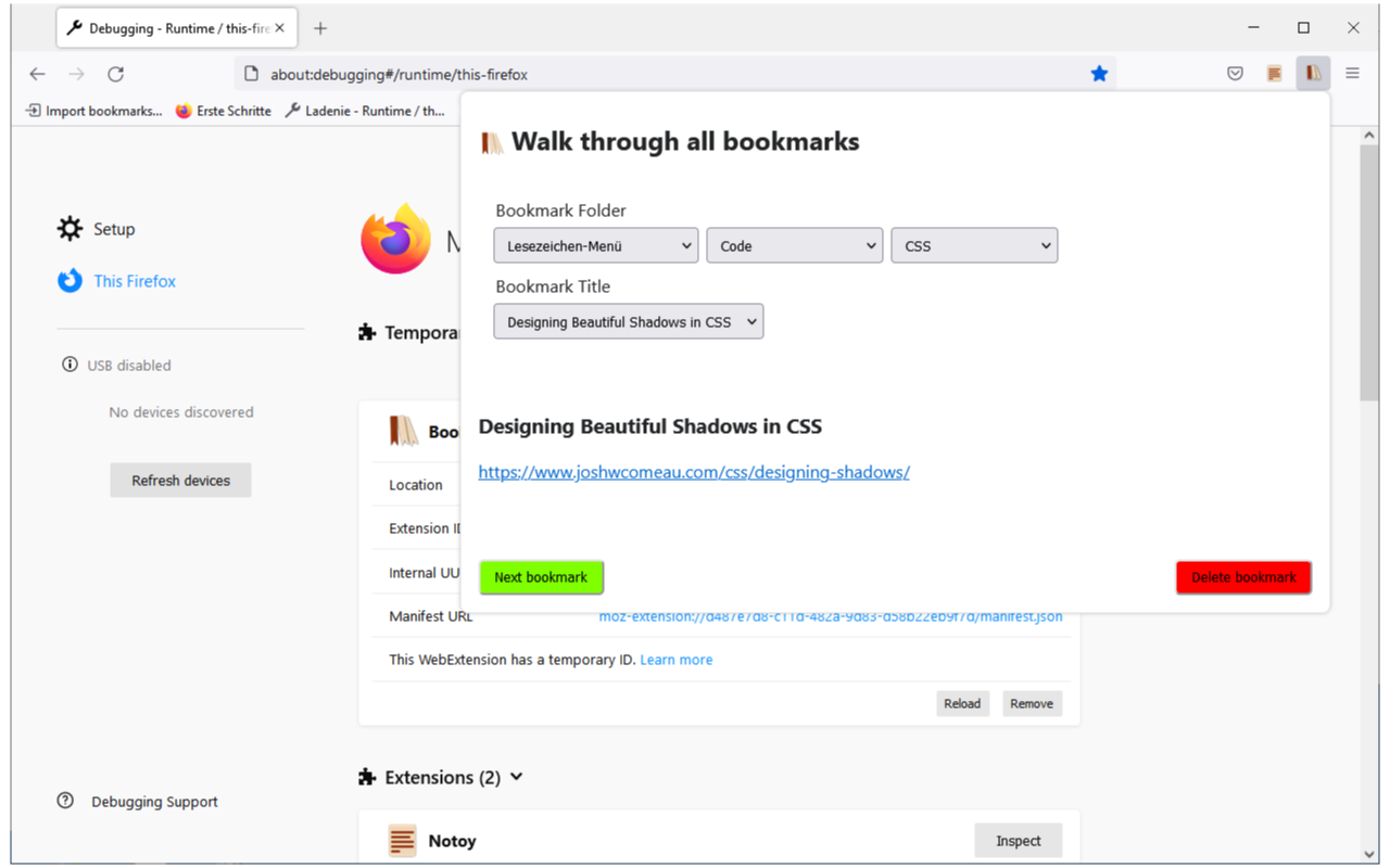 Screenshot of the English Version of the Firefox Add-on