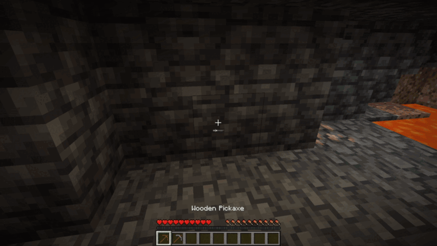 A player mining deepslate with wooden and stone pickaxes. Their mining progress doesn't get reset when switching tools