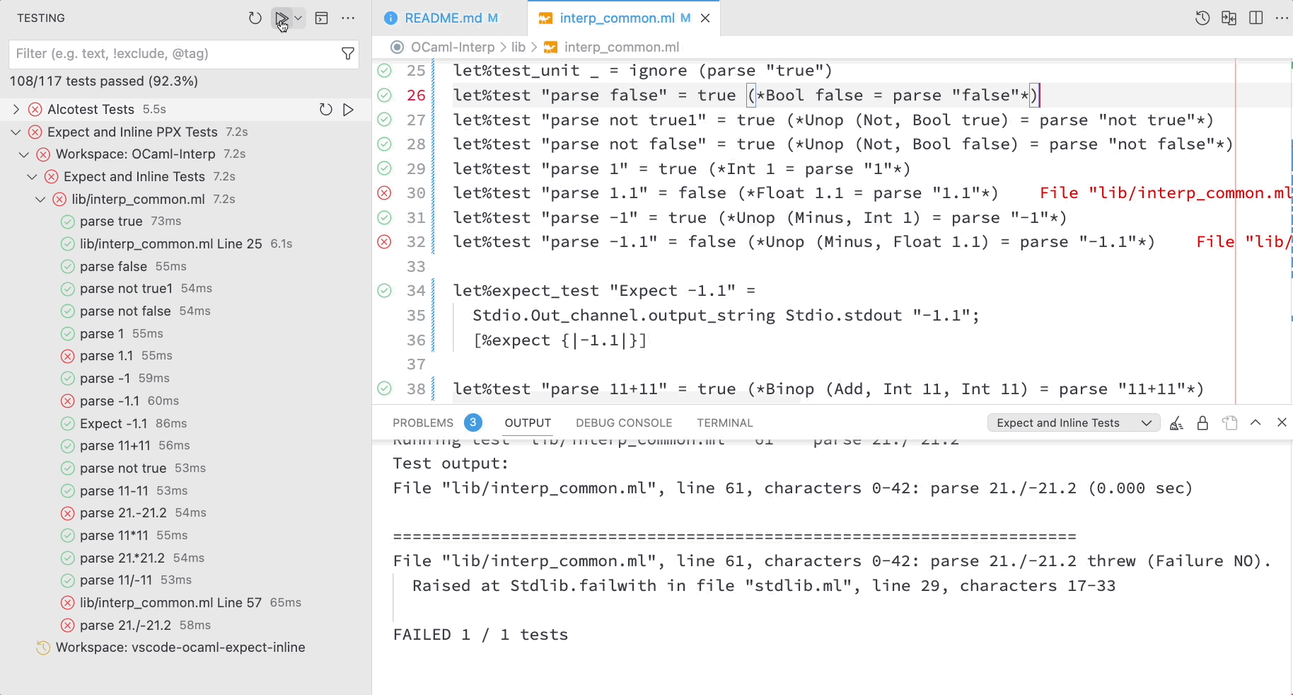 Animation of a test run