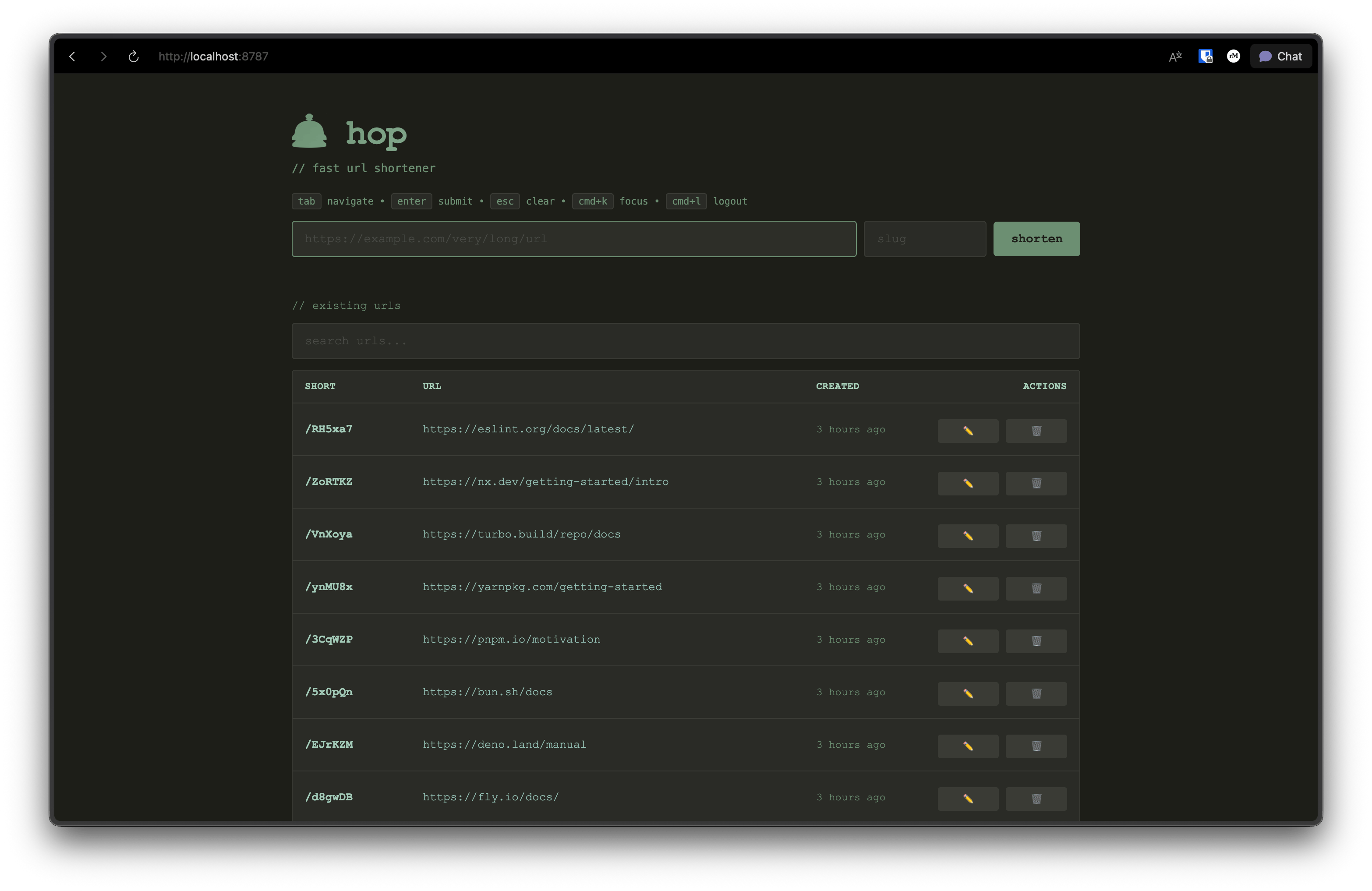 screenshot of the website