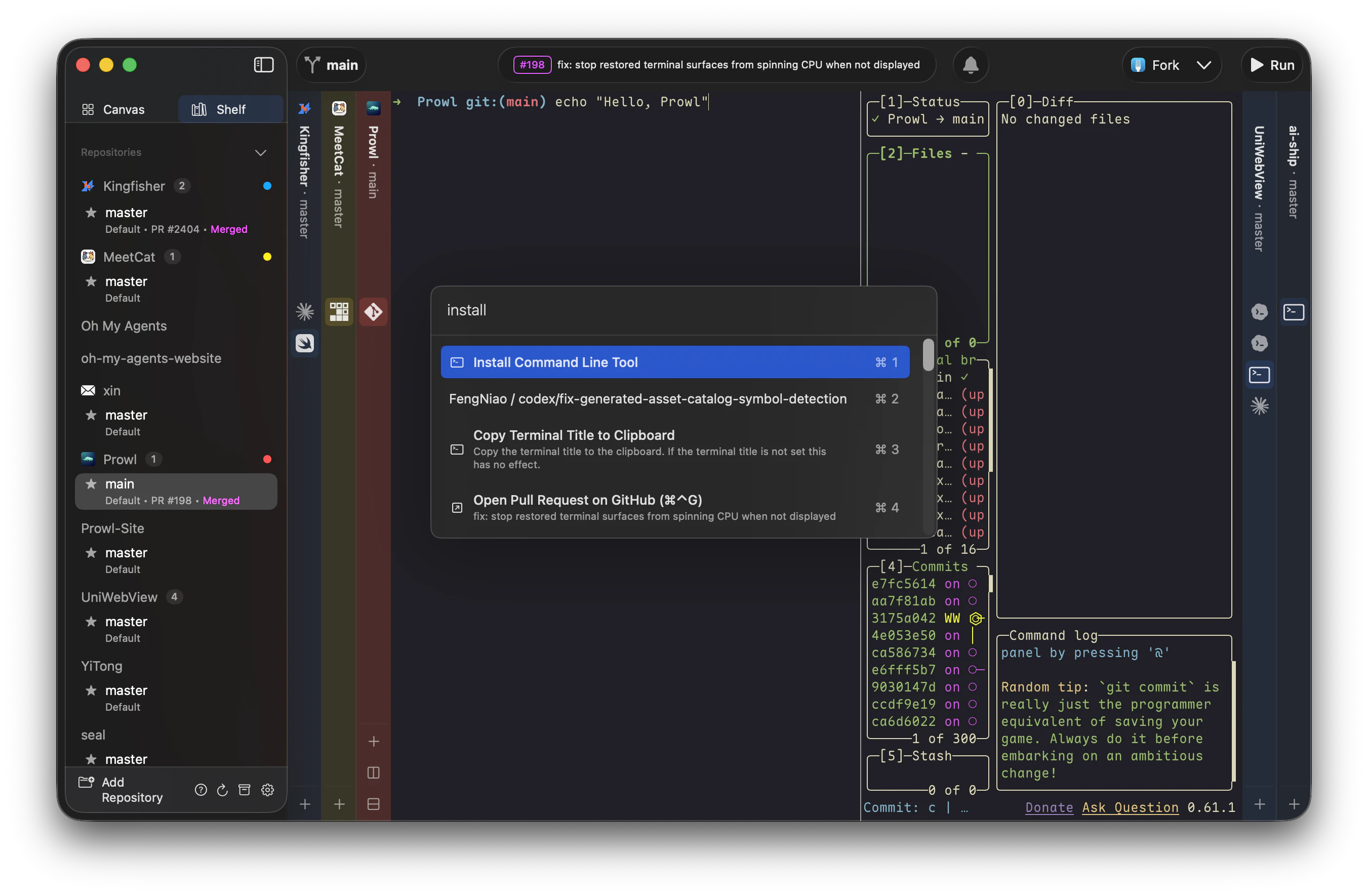 Prowl — vertical tabs, terminals, command palette, and split view