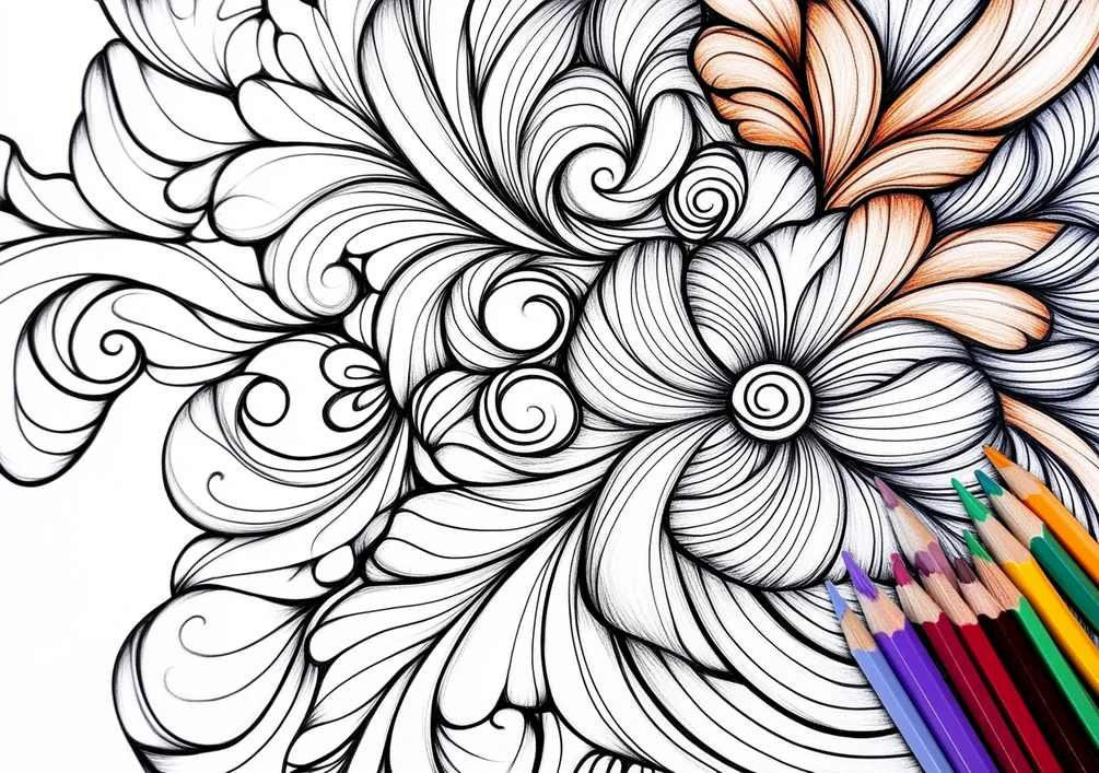 Swirls and Flowers Coloring Pages Cover Image