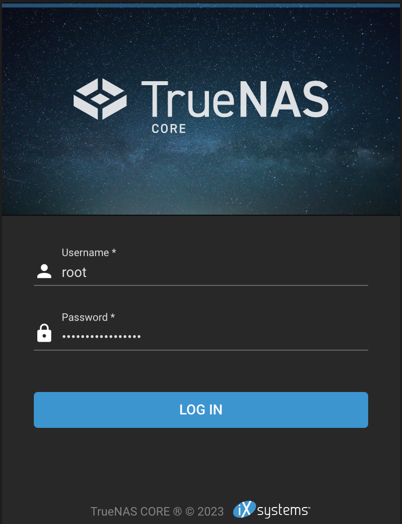 truenas web ui signin page