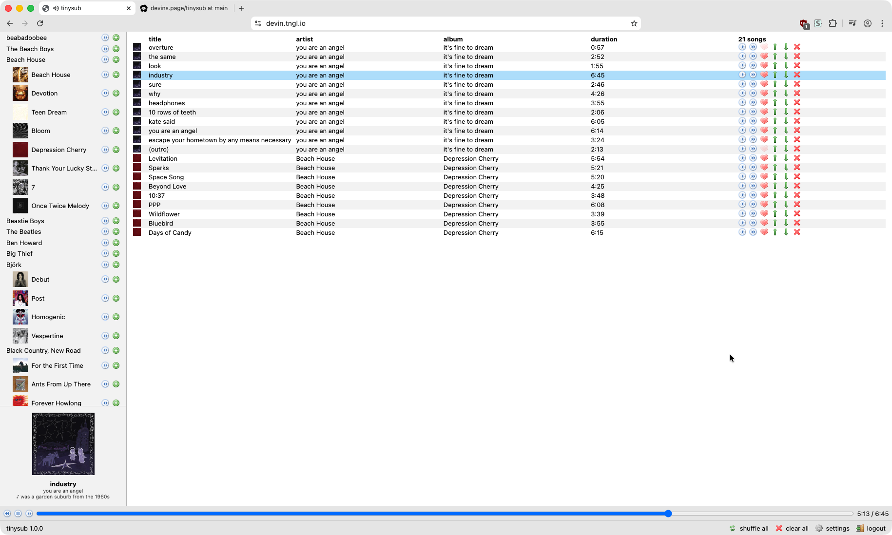 screenshot of tinysub 1.0.0