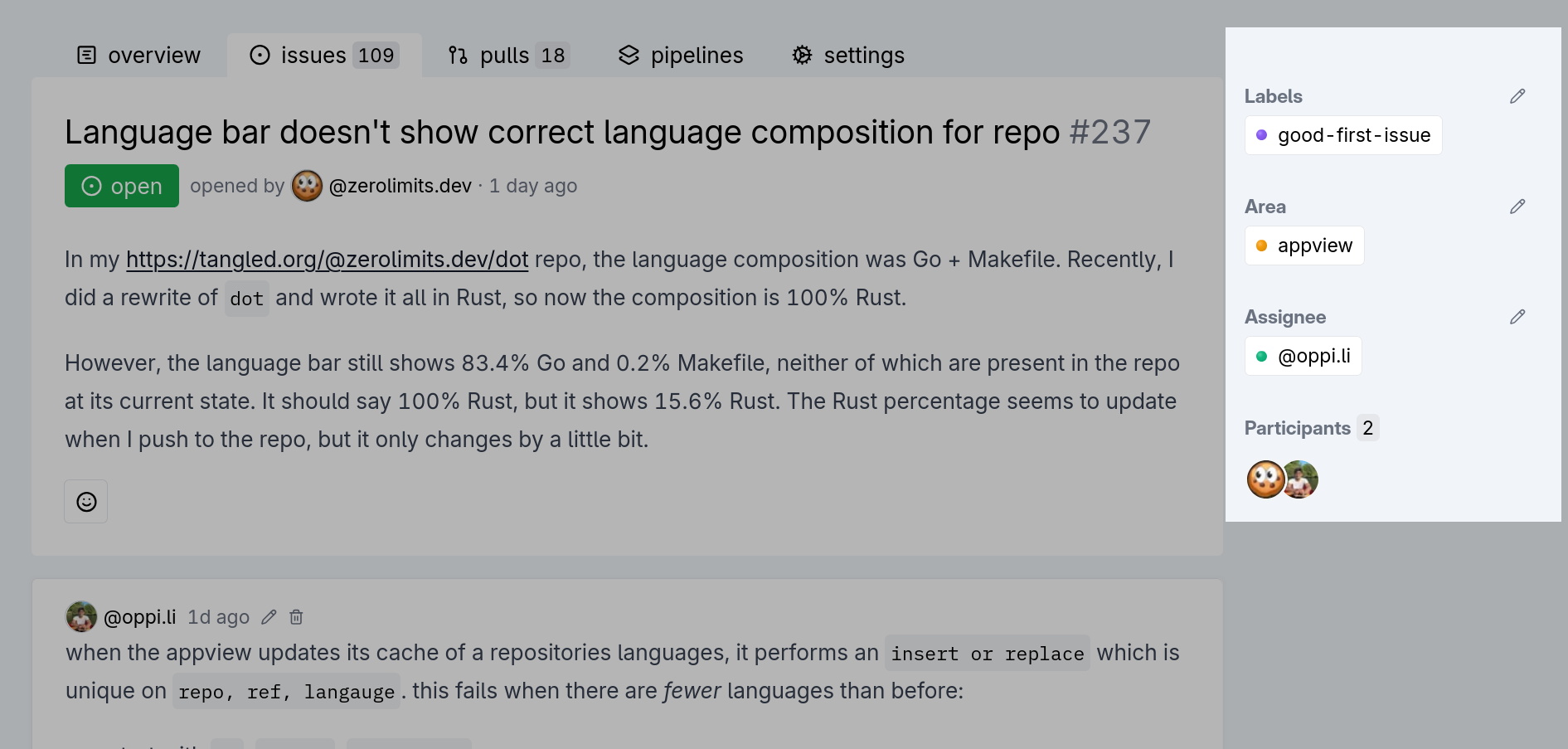 A set of labels applied to an issue.