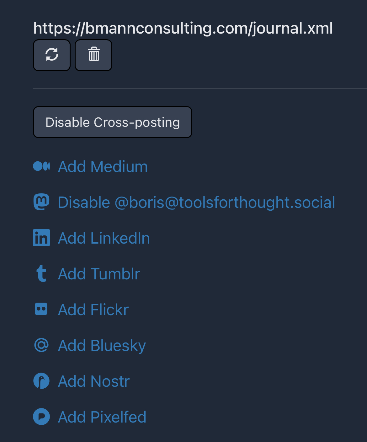 Screenshot of Feed + Crossposting in Micro.blog