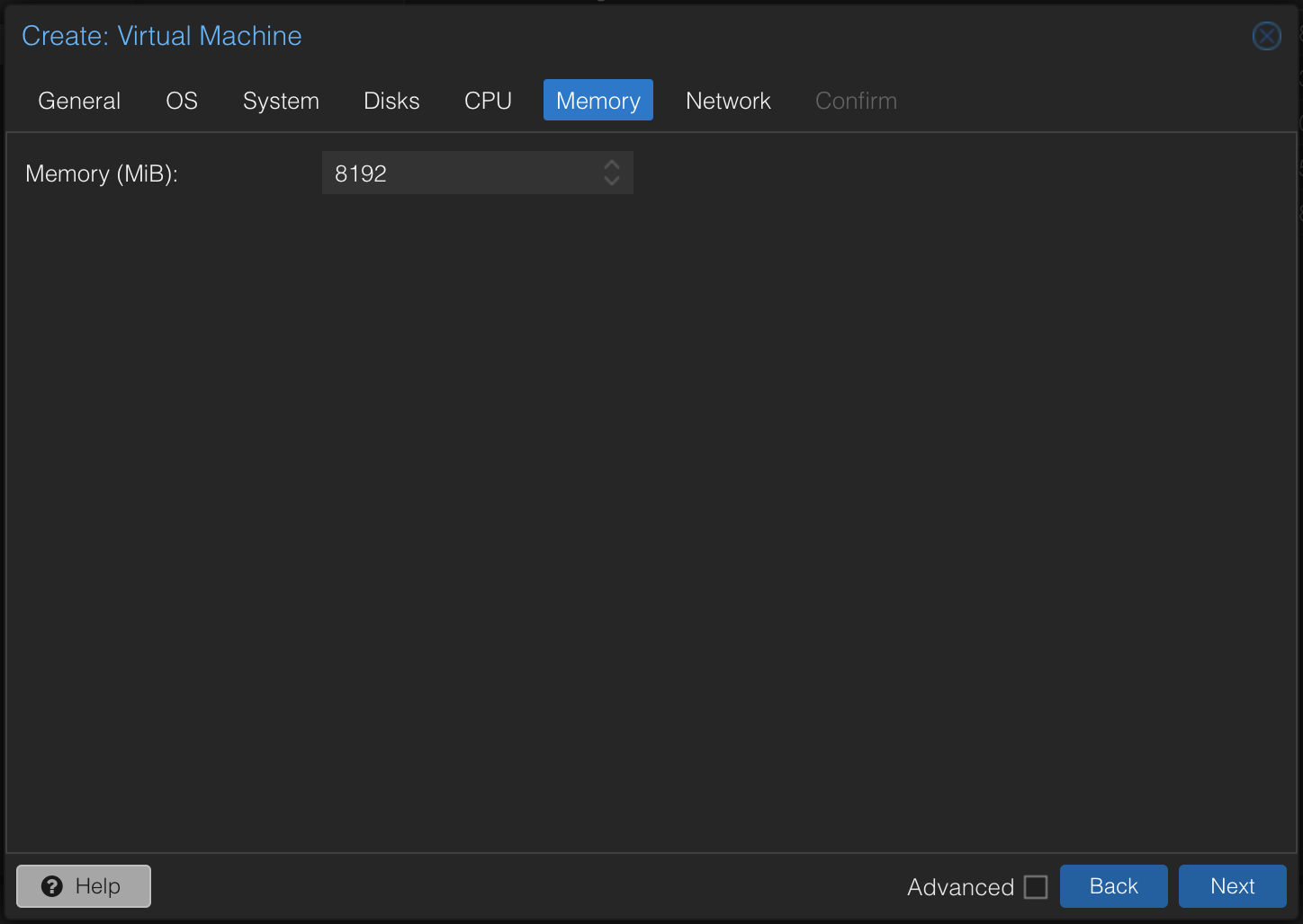 create a vm modal in proxmox