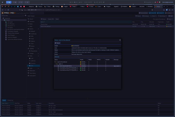 the zpool reporting a downed disk