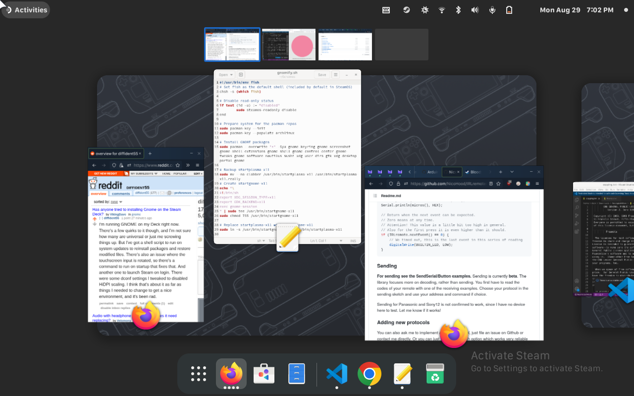 Screenshot of GNOME running on the Steam Deck