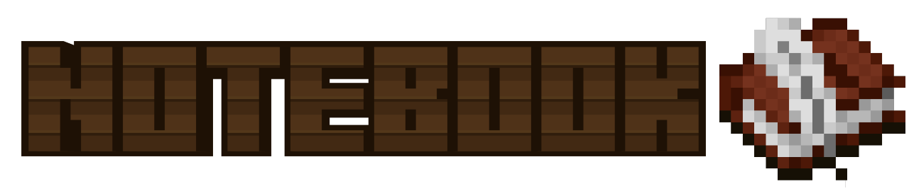 Title text - It says "Notebook" with a spruce plank esque texture, with a notebook icon off to the right.